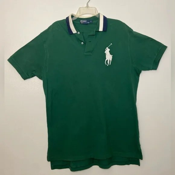 Polo Ralph Lauren forest green large 100% Cotton Striped Collar - Picture 3 of 9